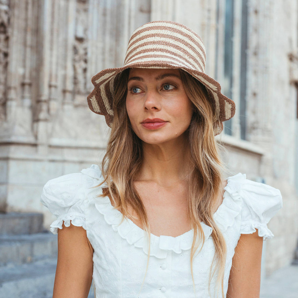 Freya Packable Scallop Crochet Bucket Panama Hat Natural Straw ☀️our handwoven packable scallop crochet bucket hat main image 4