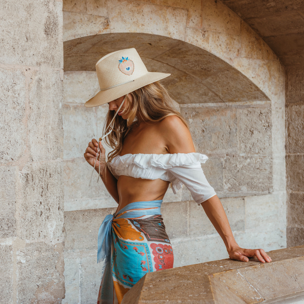 Freya Natural Straw Wide-Brim Hat with Embroidered Heart Exclusive Heart Hat by Corazon Playero main image 4