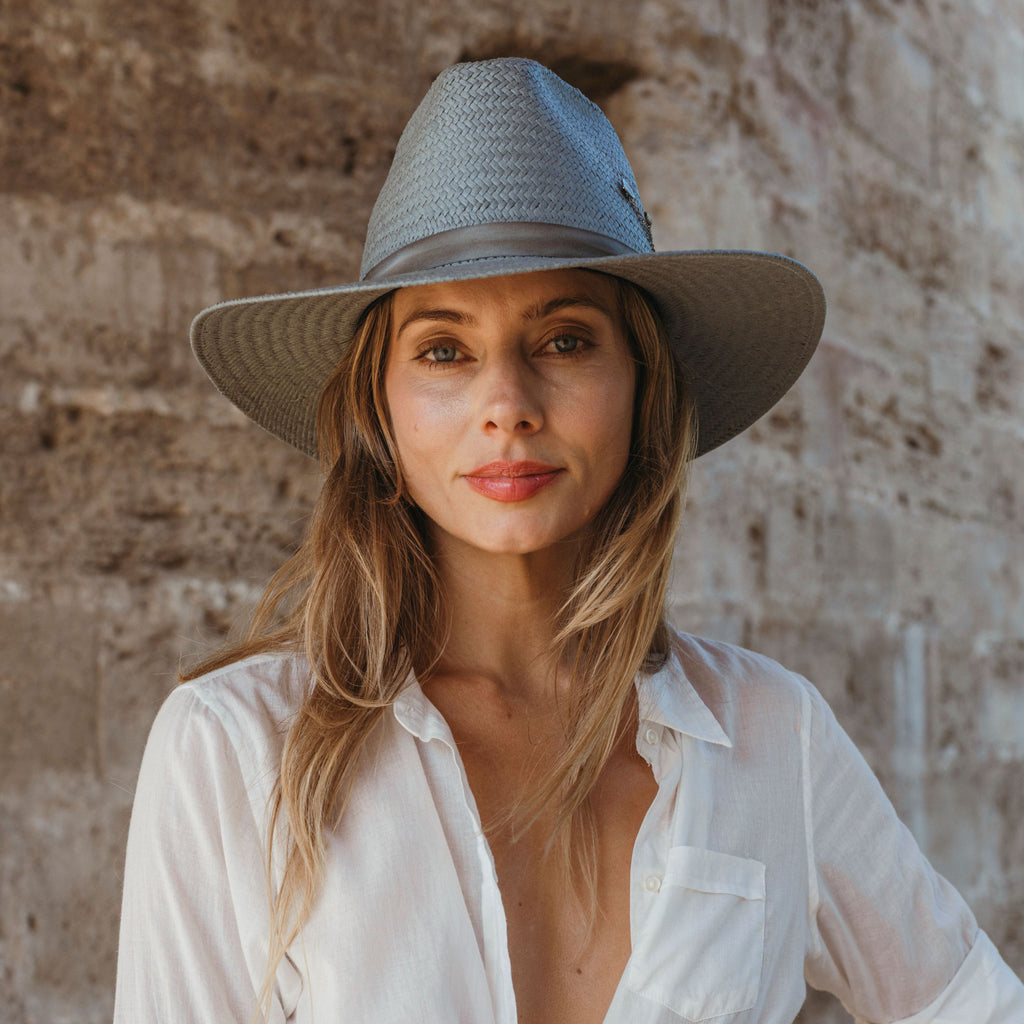 Freya Wanderer packable straw fedora with silk ribbon