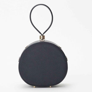 Mini Poppy Round Leather Bag, Black