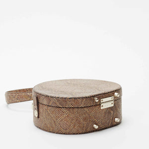 Mini Poppy Round Leather Bag, Camel Embossed