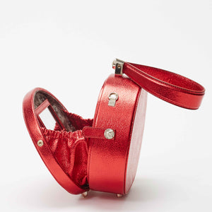 Mini Poppy Crossbody Leather Bag, Ruby Metallic