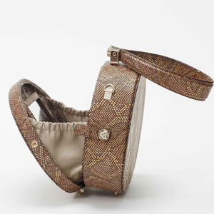 Mini Poppy Round Leather Bag, Camel Embossed